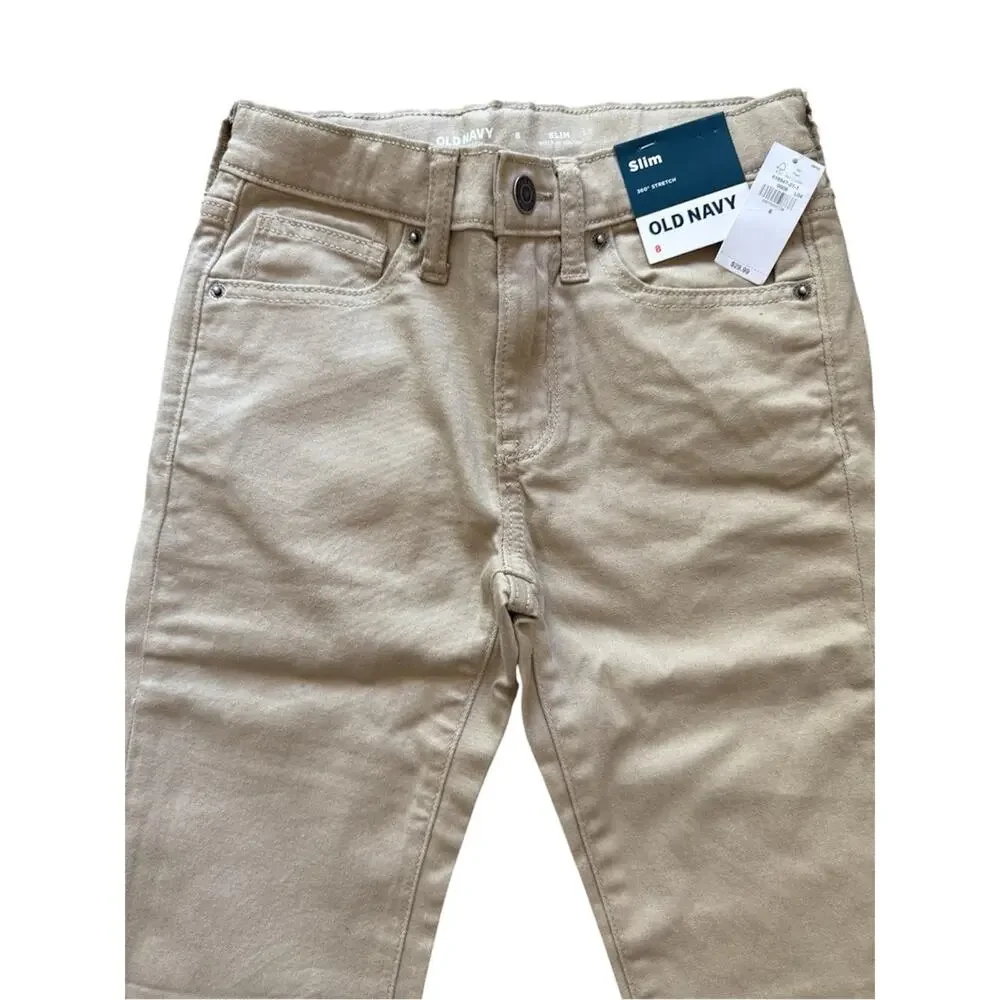 Old Navy Boys' Slim-Fit 360 Stretch Five-Pocket Pants Khaki School Casual Size 8